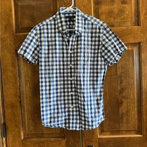 Banana Republic Navy Blue Plaid Short Sleeve Shirt - Men's Size Medium